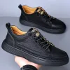 Shoes Summer Retro British Men Casual Shoes Italian Handmade Luxury Brand Cow Leather Black Sneakers Outdoor Walk Skateboard Shoes Men