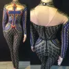 scintillante cristalli colorati Rhinestes donne tuta Lg manica Spandex elastico cantante Performance Stage Jazz Dance Costume t6BF #