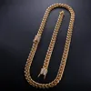 12mm 14mm Mens Cuban Miami Link Bracelet & Chain Set Rhinestone Clasp Stainless Steel Gold Hip Hop Necklace Chain Jewelry Set237Y