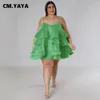 cm.yaya Plus Size Vintage Mulheres Cascanding Ruffles Big Swing vestido de baile Bolo Babydoll Spaghetti Strap Sleevel Dr Vestidos I7cL #