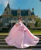 Sparkly rosa princesa quinceanera vestidos fora do ombro 3d floral applique gillter espartilho vestido 15 anos quinceanera