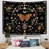 Tapisseries papillon lune fleur tapisserie botanique hippie brûlant soleil tenture murale esthétique chambre décoration fonds d'écran