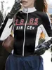 Sweetown Zip Up Moto Biker Racing Jackets Mulheres Techwear Ctrast Stitched Patchwork Manga Completa Crop Coats Y2K Roupas de Outono U2ya #