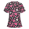 Vrouwen Scrub Top Met V-hals Bloemenprint Scrub Uniformen Verpleegkundige Scrub Tops Voor Vrouwen Korte Mouw Blouse Gezondheidszorg Tuniek A50 38Nz #