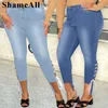 Plus Size Kwastje Patchwork Vintage Stretchy Skinny Knielengte Distred Mom Jeans Rijbroeken Denim Jeggings Broeklegging Capris O8qM#