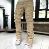 Europeu e americano Fi Jeans Homens Street Elastic Patch Straight Jeans Ins Hot Rasgado Denim Calças Retro 90S Streetwear m7tQ #