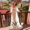 LSYX Boho LG Puff Sleeves Pleats Deep Tiulle V-Neck Tiul Wedding Dr Open Back A-Line Illusi Court Train Bridal Suknia E27L#