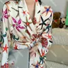 Starfish Print Night Gown Womens Long Sleeve Bathrobe Cotton Night Robe for Lady Vacation Robe