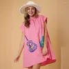 Feestjurken A-lijn Losse Leuke Pailletten Shirts Vrouwen Jurk 2024 Zomer Retro Vestido Mode Korte Mouw Mini Blouse Vrouw Kleding