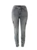 LW Plus Size Vita alta Tasca laterale con patta Jeans cargo Donna Cerniera Design increspato Jeans Causali Skinny Pantaloni lunghi 240314