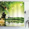 Shower Curtains Green Bamboo Landscape Curtain Hook Bath Accessories Set Spring Plant Home Decor Fabric Bathroom