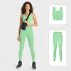 AL Sports Fitness Yoga Set ET Double 6 antibacteriano, nu, sutiã esportivo à prova de choque + bolsos laterais, nu, adequado para a pele, macio e calças cortadas elásticas