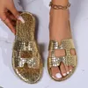 Chinelos 2024 moda feminina sapatos de verão padrão de crocodilo liso plano com sandálias fora de borracha antiderrapante