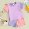 Kleidungssets FOCUSNORM 0-3 Jahre Kleinkind Baby Jungen Mädchen Sommerkleidung Outfits Kurzarm Farbe Patchwork T-Shirt und elastische Taille Shorts