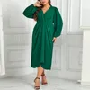 2023 Herfst Plus Size 4XL V-hals Maxi Avond Dr Lg Luxe Elegante Sexy Gewaad Kleding Party Night Dres Solid vestidos 02YK #