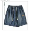 Shorts para hombres 2024 Summer Nuevos pantalones cortos de mezclilla para hombre suelto bolso de pierna recta Ins Moda de la pierna ancha de la pierna elástica Campaña de la calle coreana Q240329