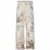 Hommes Hip Hop Baggy Jeans Graffiti Imprimé Lâche Droit Denim Pantalon Sale Mer Streetwear Fi Jeans Pantalon Blanc o7y3 #