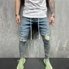 mens Ripped Skinny Jeans Blue Slim Fit Hole Pencil Pants Casual Biker Trousers Streetwear 2022 High Quality Denim Man Clothing v2vC#