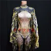 Kadınlar Yeni Fi 3D Baskı Tulum Kıyafetini Kutlamak Rhineste Kostüm Kadın Şarkıcı Büyük Kollu Bodysuit Performans Giyim B3WC#