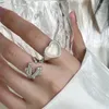 Bagues de cluster 925 Sterling Silver Heart Moonstone Plantain Feuille Bague pour Femmes Fille Cadeau Ouverture Mode Mariage Bijoux Drop