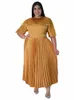 Dres pieghettato per le donne Plus Size 4XL O Collo Manica corta A Line Estate Elegante causale Abbigliamento da ufficio Clubwear Plus Size Abiti A09t #