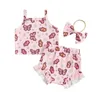 Clothing Sets Infant Baby Girls Summer 3Pieces Floral Butterfly Print Sleeveless Camisole Ruffle Hem Shorts Headband Toddlers Girl