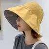 Hüte mit breiter Krempe, modisch, faltbar, Sonnenschutzhut für Damen, atmungsaktive Baumwolle, große leere obere Kappe, UV-Schutz, doppelseitig