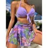 Women's Swimwear 3pcs Sexy Women Summer Print Bikini Set Bra Tie Side G-String Thong Beachwear Swimsuit Bathing Swimming Suit