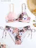 Kvinnors badkläder Floral Print Bikini 2024 Push Up Swimsuit Women Sexig badkläder Kvinnlig vadderad baddräkt Simning Beachwear Summer T240330