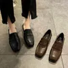 Casual Schoenen Vintage Vierkante Neus Loafers Dames 2024 Britse Stijl Kleine Lederen Lage Hak Comfort Enkele Trend