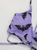 Damskie stroje kąpielowe seksowne mini bikini 2023 bezbłędne damskie Purple Bat Print Laec Up Bandage Tight Swimsuit damskie damskie thong stroju stroju kostiumu kąpielowego J240330