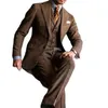 メンズスーツツイードスーツノッチラペル高品質の豪華な茶色エレガント3ピースジャケットパンツベストフォーマルビジネス衣装男性服