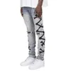 Herren-Jeans, Smart Casual Herren-Jeans mit Knochen-Kreuz-Patches, durchgehende Knie, zerstört, gewaschen, zerrissene Jeans für Männer, J240328