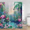 Cortinas de chuveiro flamingo cortina palmeiras lago lótus flores tropical selva planta banho conjunto tecido decoração do banheiro com ganchos