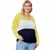 plus Size Blouse Women Spring Autumn Tops Sexy V-neck Lg Sleeve Tie Back Color Blocked Elegant Fi T-shirt Large Size 6XL i8Gm#