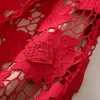 XXL Red Mid Length Skirt 2023 Autumn New Round Neck Bag Shoulder Water Soluble Hook Flower Dress For Women 607670