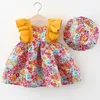 Flickor klänningar född baby flicka klänning blommig ruffle prinsessa bomull är ärmlösa spädbarnskläder sommar sunhat sundress 1 år droppleverans dhjp1