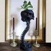 Skull Planter Spine Stand Set Goth Spooky Decor Deep Polyresin Skulls Pot Skeleton Home Decor Scary Halloween Style Decor 240320