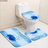 Zasłony prysznicowe woda Rose Drukowana kurtyna maty do kąpieli dywany niebieskie kwiaty dywanika na cokole toaletowa okładka toaletowa bez poślizgu dywan 3D łazienka