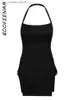 Basic Casual Dresses BOOFNAA O Ring Slit Mini Dresses Black Mesh Shr Club Outfits Halter Sexy Summer Dress 2023 Beach Resort Wear C66-BA12 T240330