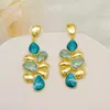 Boucles d'oreilles pendantes en cuivre pour femmes, bijoux de fête, strass bleus, cristal géométrique, longs pampilles en cuivre