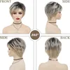 Nxy Vhair Wigs Gnimegil Synthetic Ombre Blonde Wig with Bangs Pixie Cuts Short for Women Dark Roots Natural Hair Female Cosplay Mommy 240330