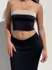 Arbetsklänningar sommaren Tvådeluppsättningar 2024 Sexig matchning Set Slash Neck Women Soft Crop Top långa kjolar Outwear Evening Party 2 Styles H143