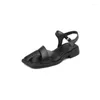 Casual Shoes Women's Sandals Ladies Summer Style Hollow-out Versatile Buckle Strap Concise Low 1cm-3cm Black Plus Size 33-43