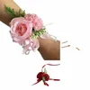 Poignet de mariage Fr Corsage pour hommes femmes Rose Fr mariage demoiselle d'honneur Bracelet fête bal poignet artificiel Frs Corsages Z61D #
