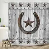 Shower Curtains Farm Plank Curtain Rustic Horseshoe Pentagram Barn Door Print Polyester Fabric Bathroom Decor Set