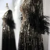 Shar Said Plumes de luxe Noir Dubai Soirée Dres pour femmes Élégant Fuchsia Arabe Demi-manches Fête de mariage Dr SS339 x5Ys #