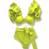 Traje de baño para mujer Sporlike Conjunto de bikini de cintura alta con cuello en V y pliegues en los hombros Traje de baño estampado sexy Traje de baño de dos piezas 2024 Traje de baño para mujer J240330