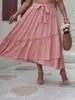 2024 New Spring Summer Plus Size Women Clothing Casual Ruffle Skirts Refreshing Pink Elastic Waisted A Line Skirt B2SP#