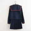 Costume uniforme japonais JK Chemise bleu marine avec noeud papillon rouge Automne Lycée Femmes Nouveauté Costumes de marin Uniformes XXL G1VK #